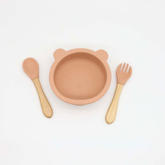 Baby Bear Shape Food Training Silicone Bowl With Spoon Tableware - Natural CuteNest