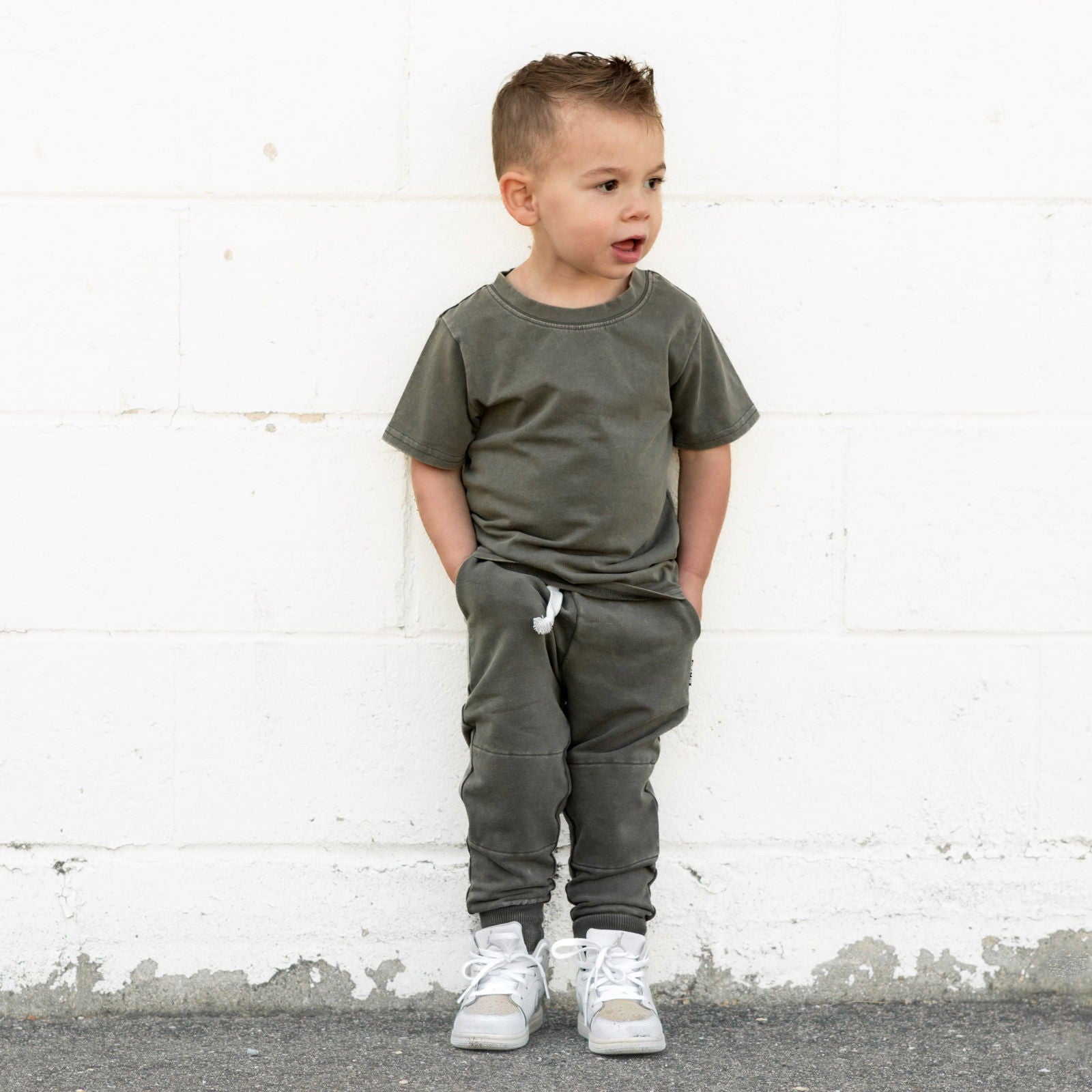 Moss Snow Wash French Terry Joggers - Natural CuteNest