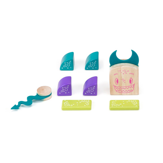Pip <br>Magnetic Wooden Blocks <br>Sticky Monsters, 8 pieces - Natural CuteNest