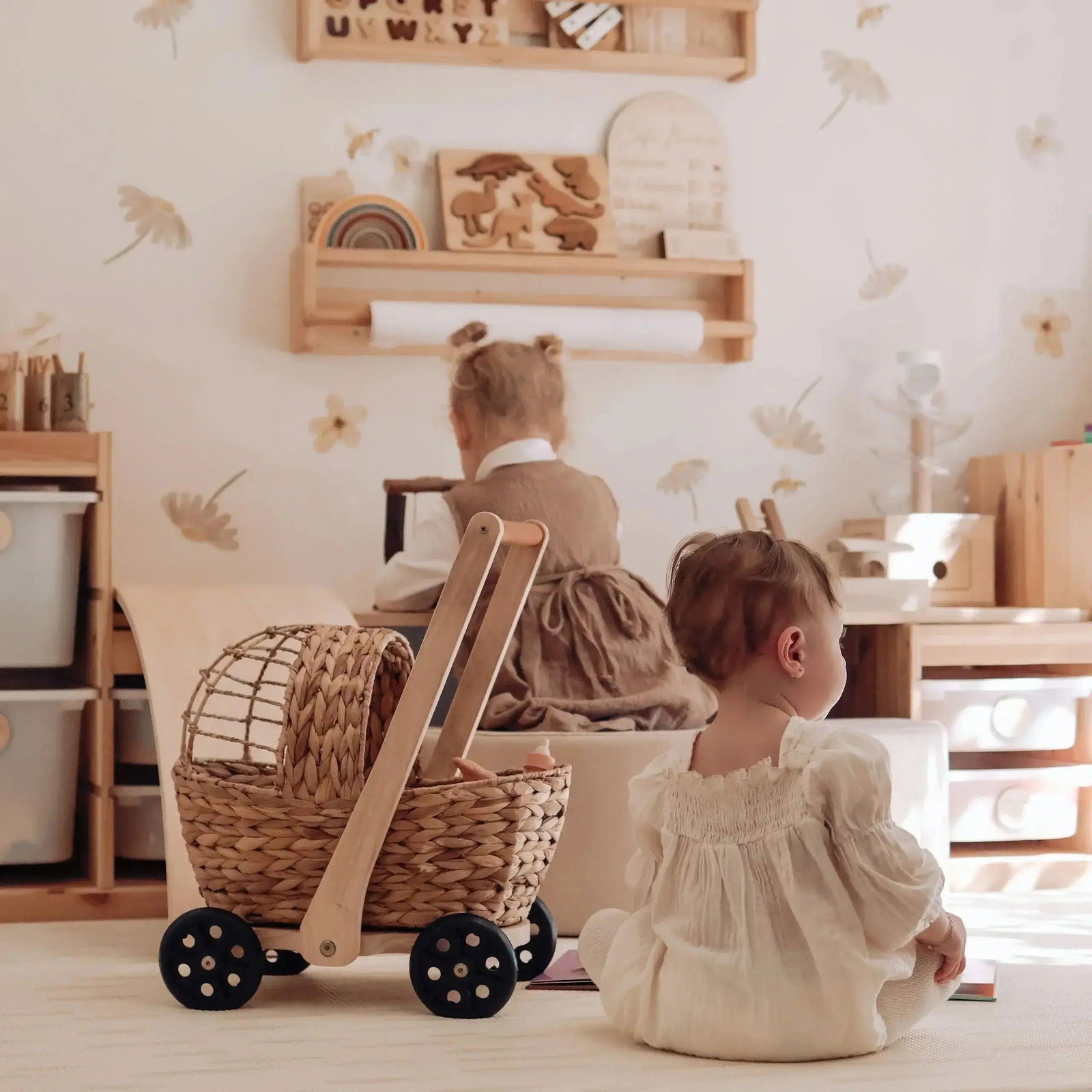 Water Hyacinth Doll Pram & Walker - Natural CuteNest