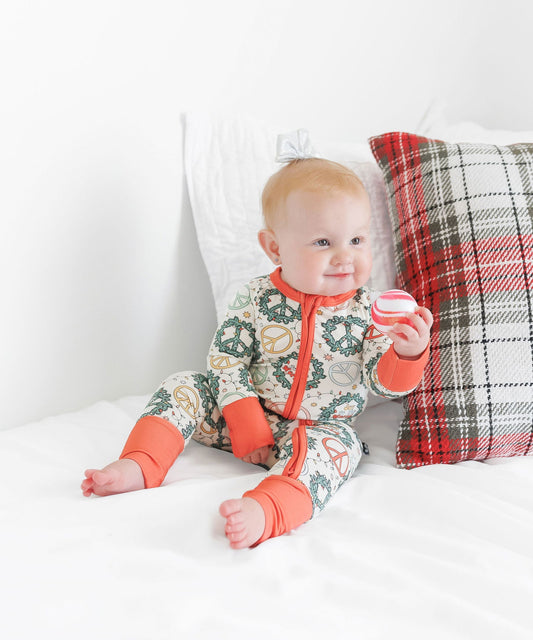 Zip Romper in Christmas Peace - Natural CuteNest