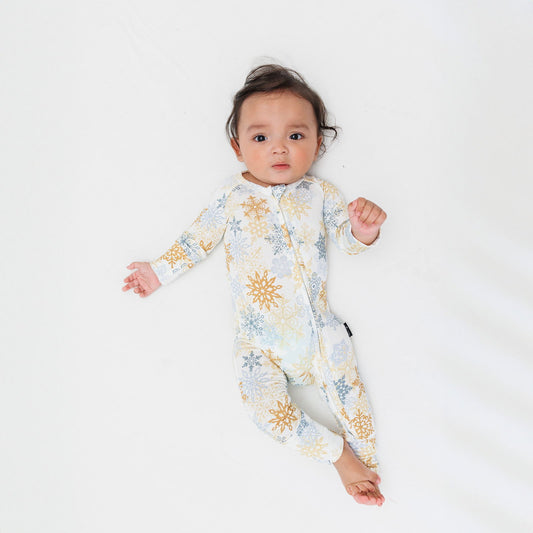 Zip Romper in Snowflakes - Natural CuteNest